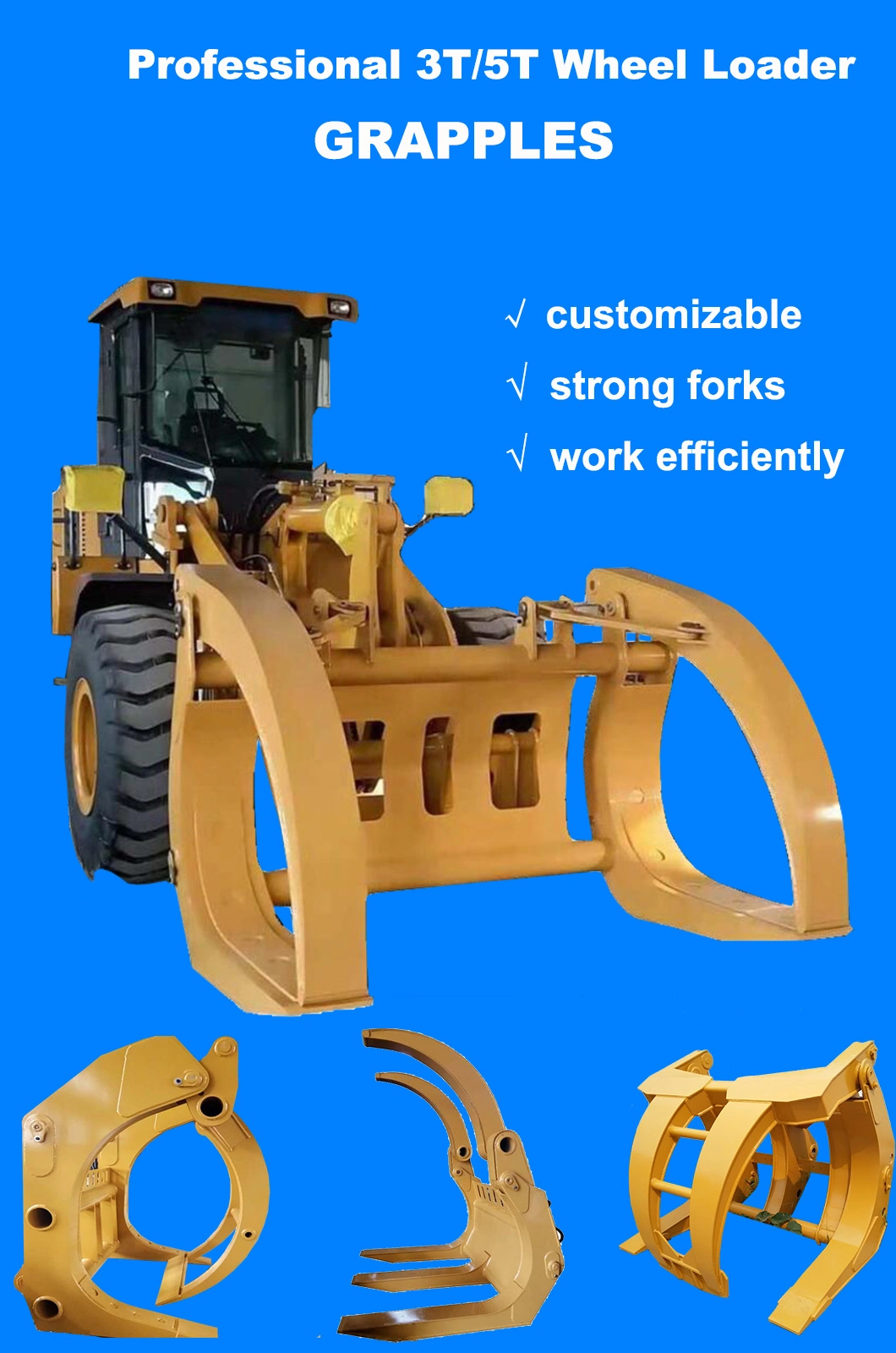 Wheel Loader Heavy Duty Hydraulic Grapple Oil Pipe Clamp Attachment